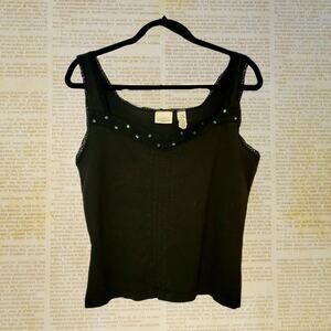 classic elements, L | 90s Stretchy Lacy Black Tank With Sequence Accents